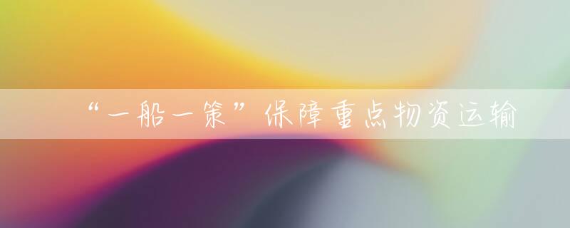 “一船一策”保障重点物资运输