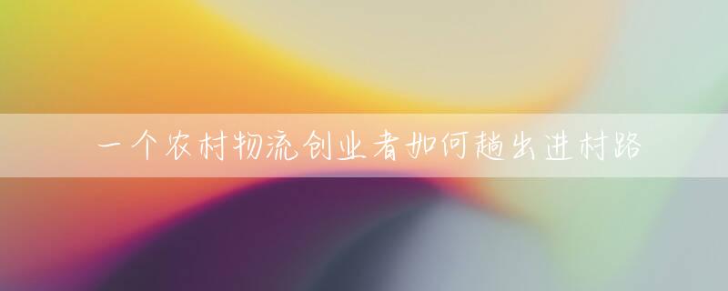 一个农村物流创业者如何趟出进村路