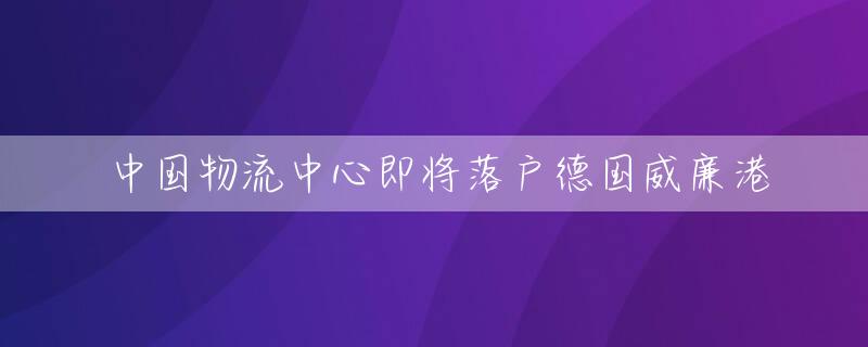 中国物流中心即将落户德国威廉港