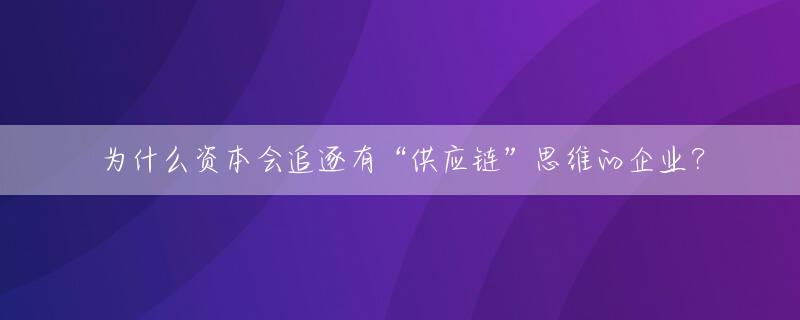 为什么资本会追逐有“供应链”思维的企业？