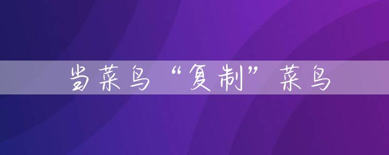 当菜鸟“复制”菜鸟