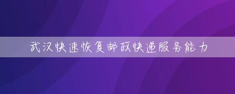 武汉快速恢复邮政快递服务能力