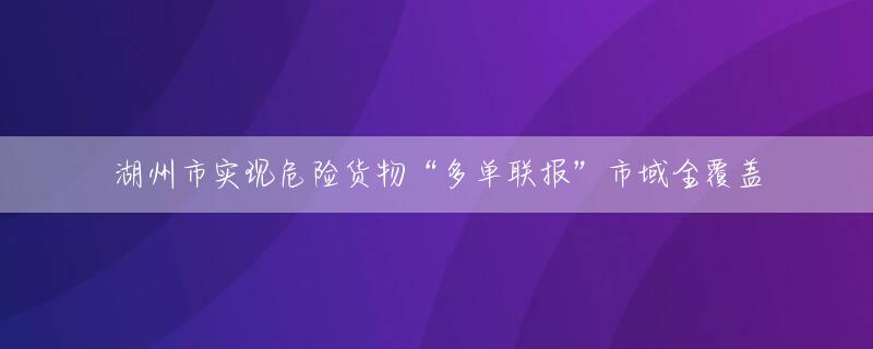 湖州市实现危险货物“多单联报”市域全覆盖