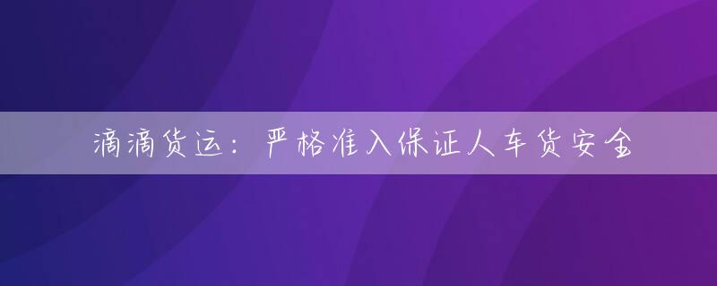 滴滴货运：严格准入保证人车货安全