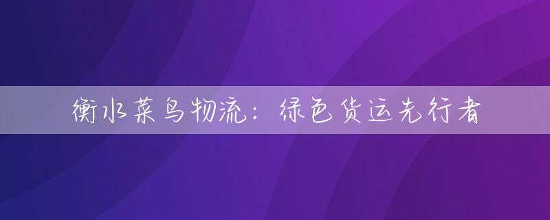 衡水菜鸟物流：绿色货运先行者